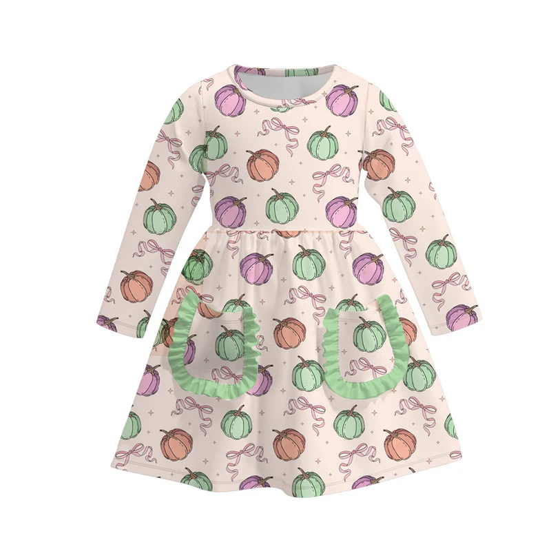 Girls' Halloween & Harvest Eight-Print Pocket Milk Silk Dress