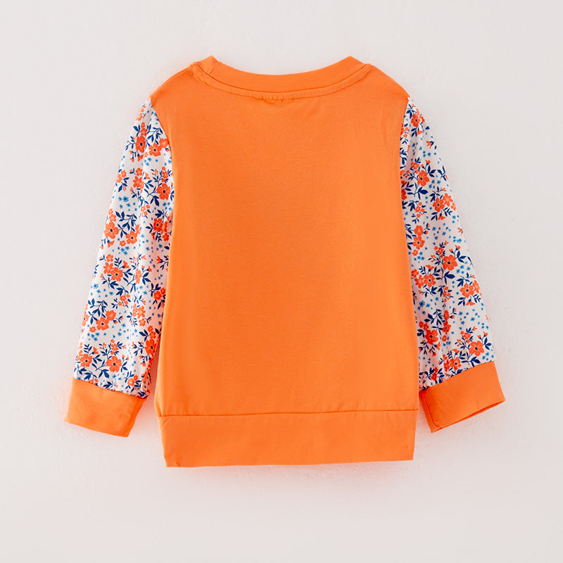 Girls' Floral Pumpkin Applique Cotton Long-Sleeve Top