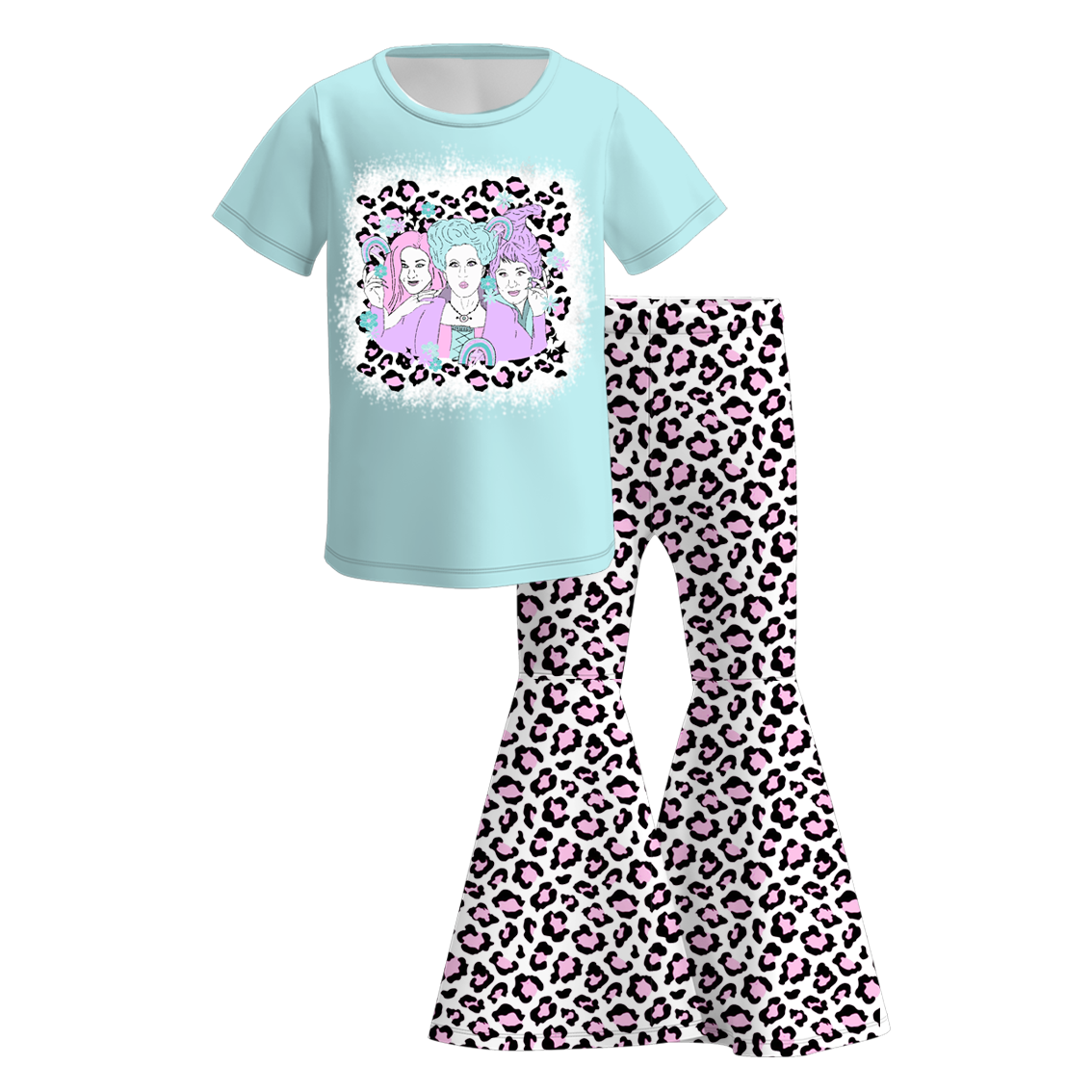 Girls' Halloween Eight-Print Top & Flare Pants Set
