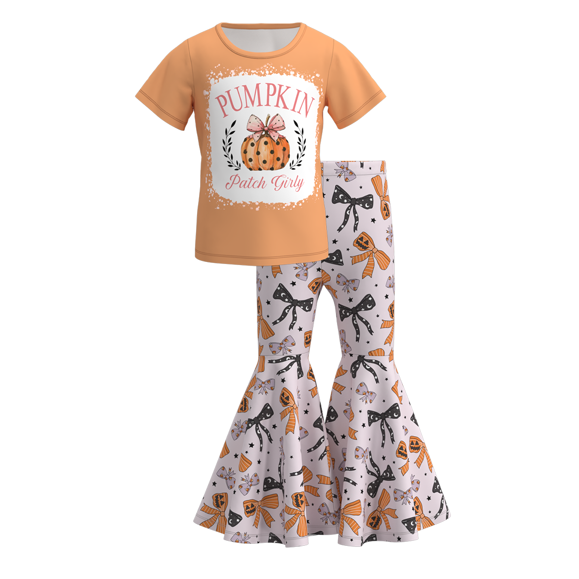Girls' Halloween Cartoon Print Outfit Set