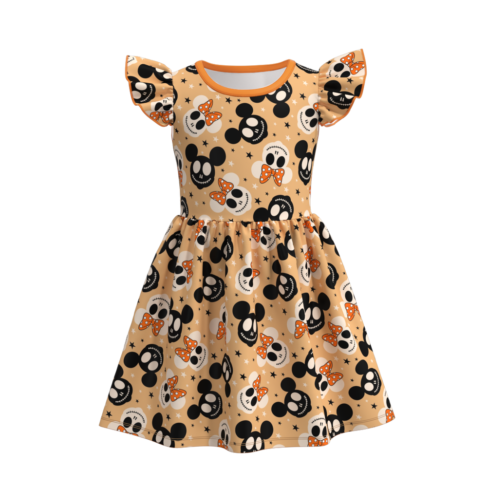 Girls' Halloween Printed Flutter-Sleeve Dress