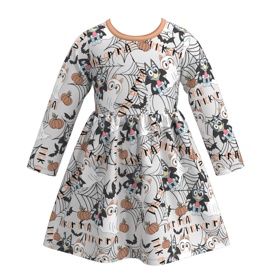 Girls' Halloween Cartoon Print Long-Sleeve Dress