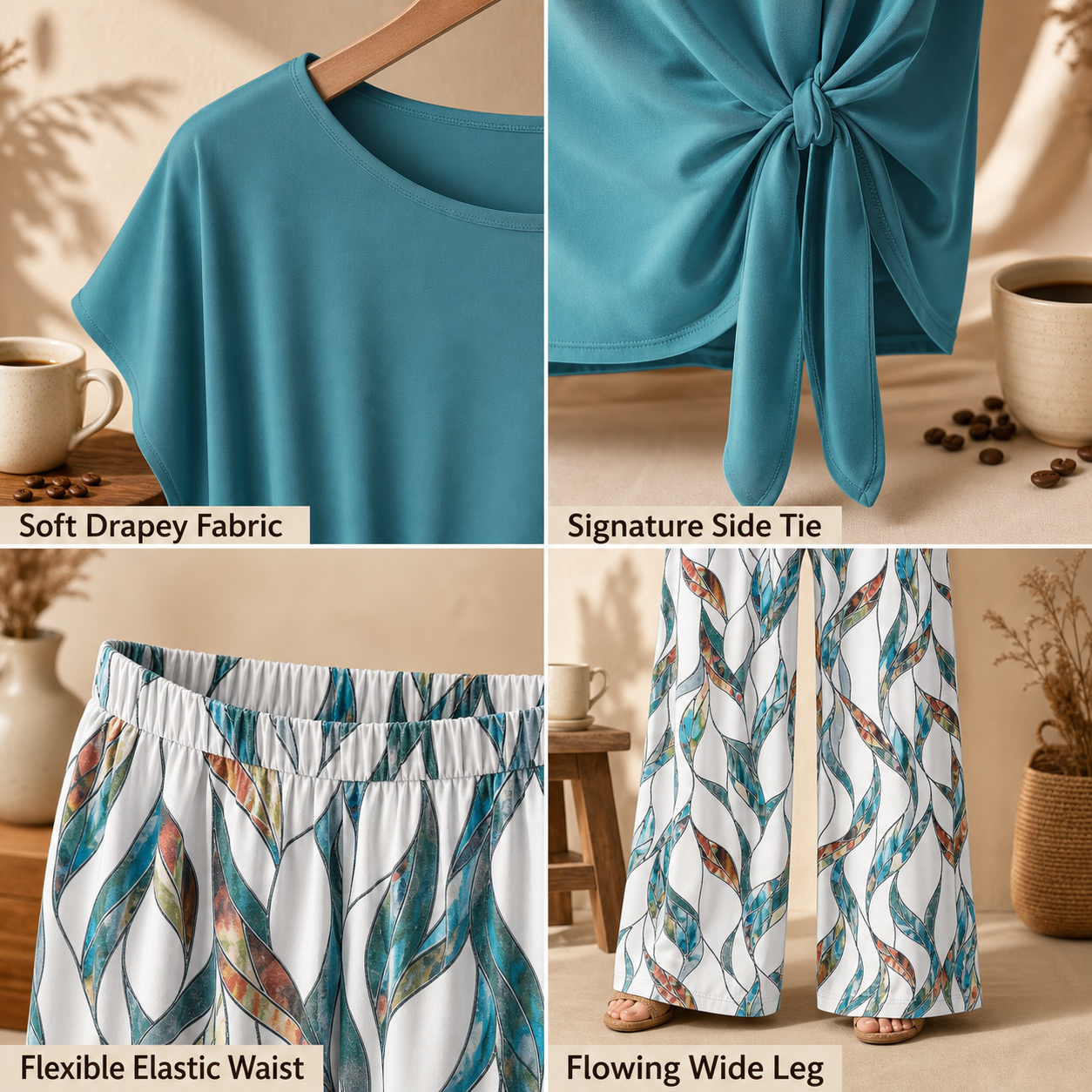 Women's Printed Shirt & Straight-Leg Pants Set