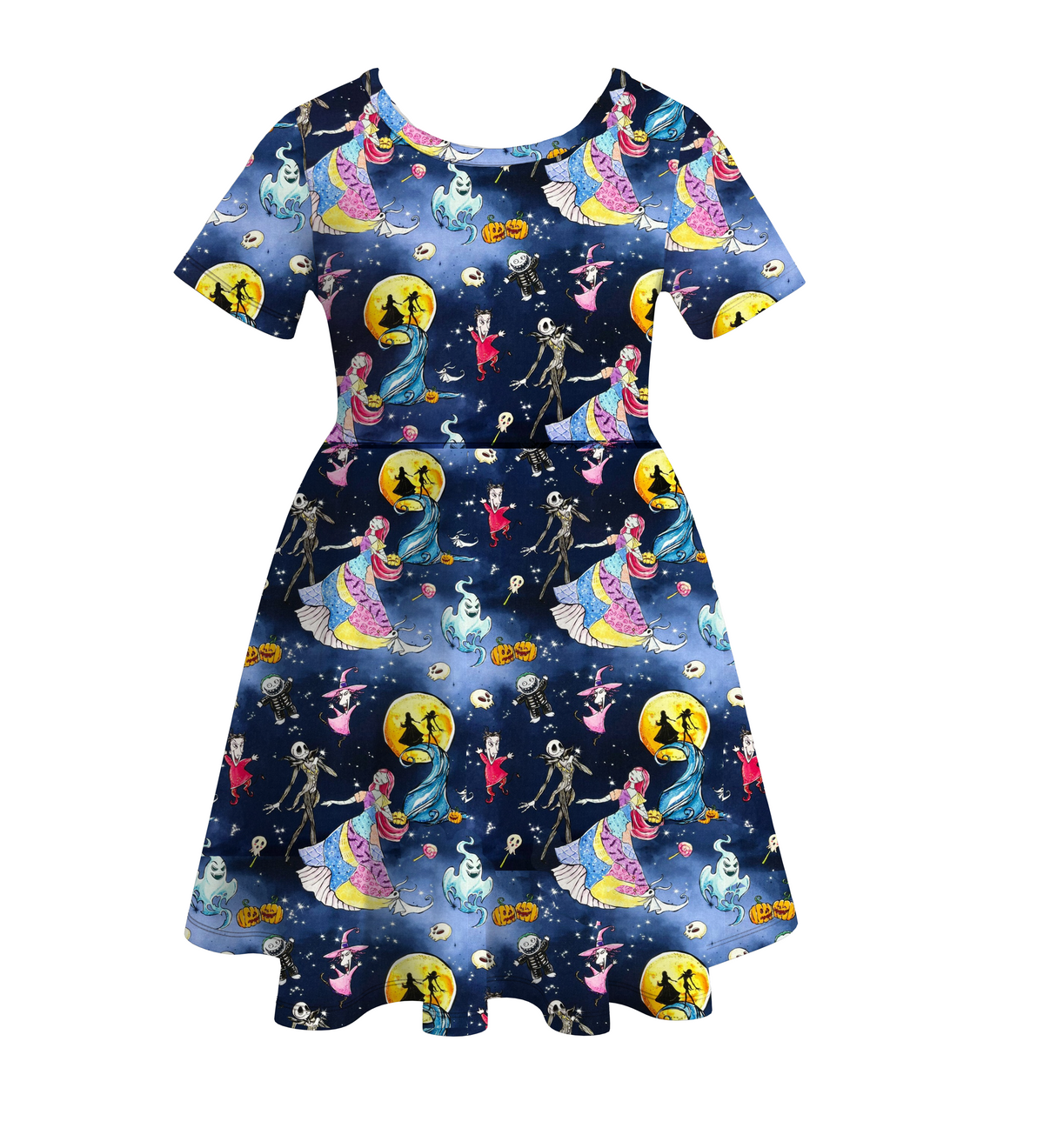Girls' Halloween Cartoon Print Twirl Dress
