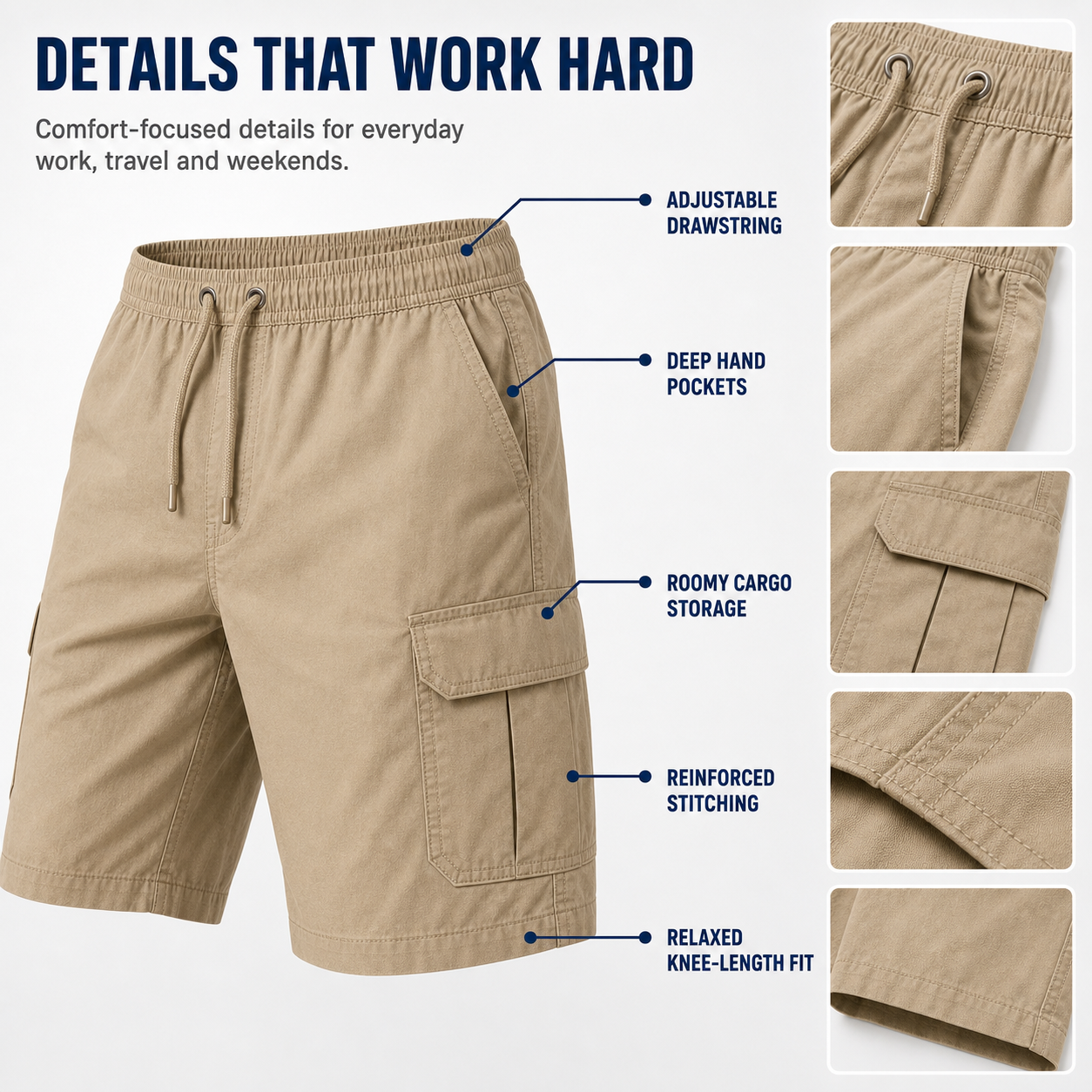 Men's Lightweight Utility Cargo Shorts – 8 Pack | XS–6XL