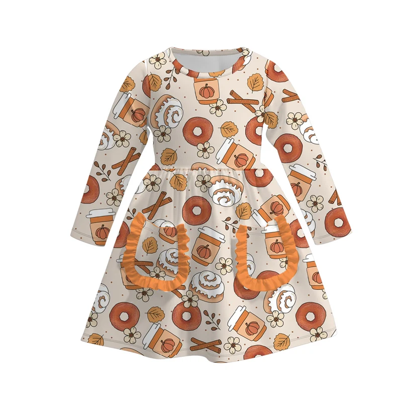 Girls' Halloween & Harvest Eight-Print Pocket Milk Silk Dress