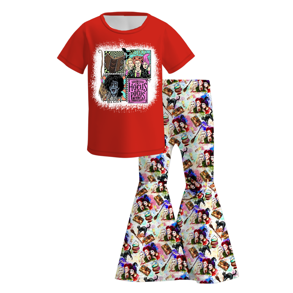 Girls' Halloween Eight-Print Top & Flare Pants Set