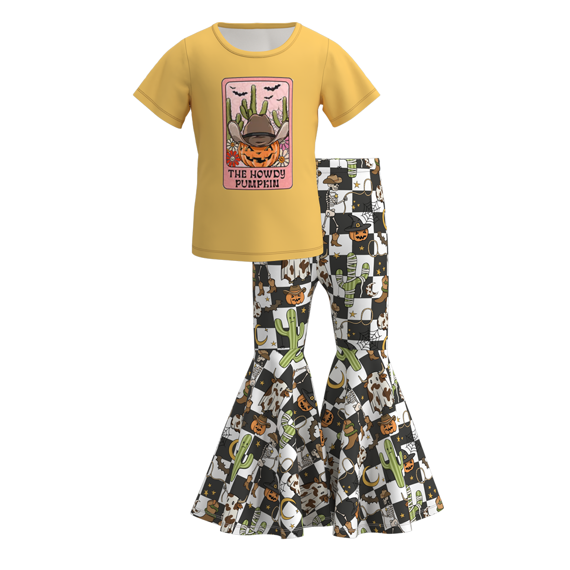 Girls' Halloween Cartoon Print Outfit Set