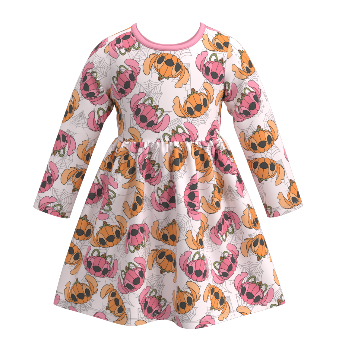 Girls' Halloween Cartoon Print Long-Sleeve Dress