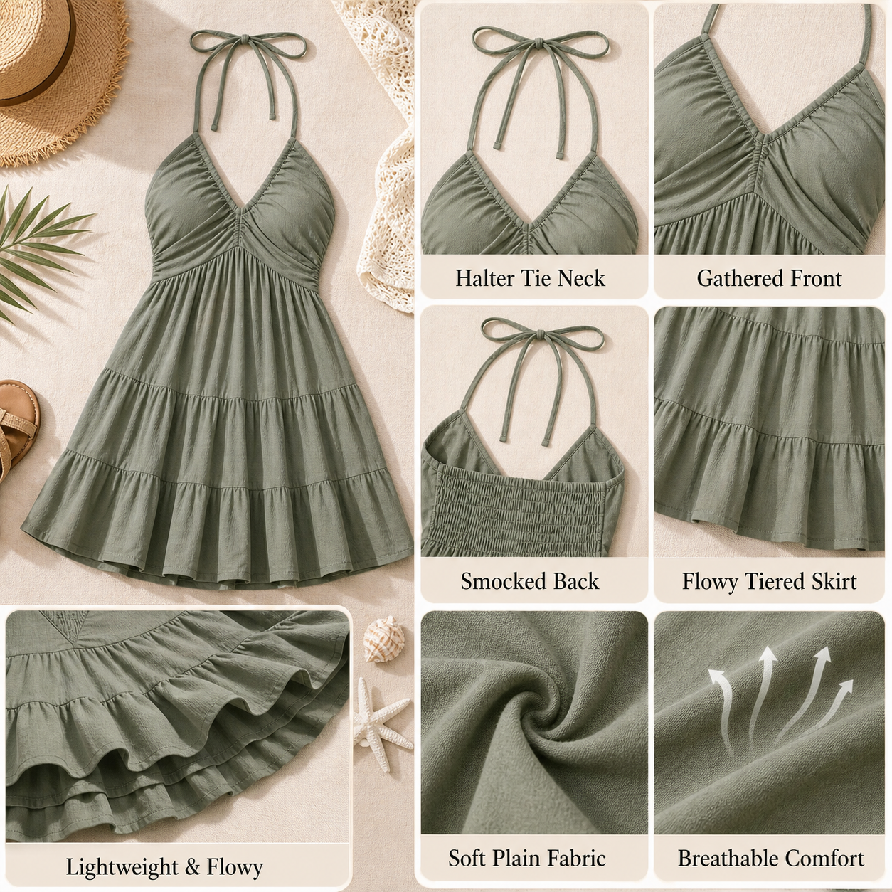 Backless Halter Tiered Mini Dress