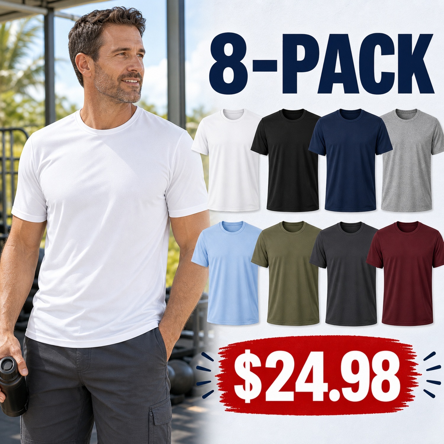 Men's Cool-Dry Weekend T-Shirts - 8 Pack