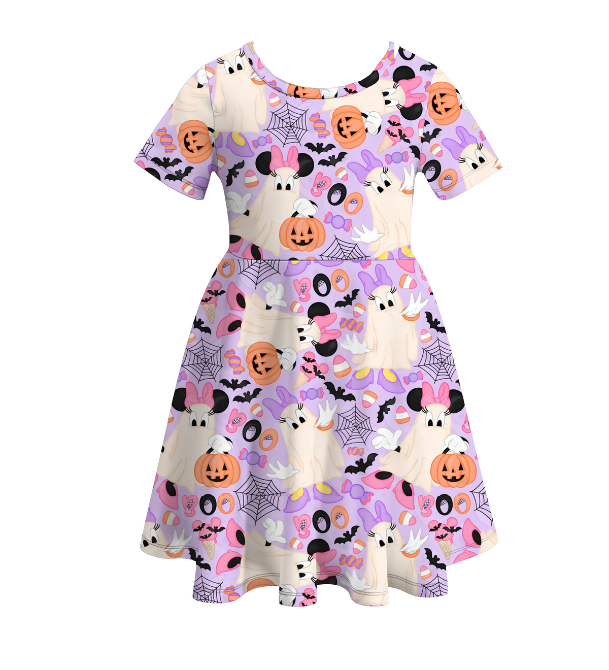 Girls' Halloween Cartoon Print Twirl Dress