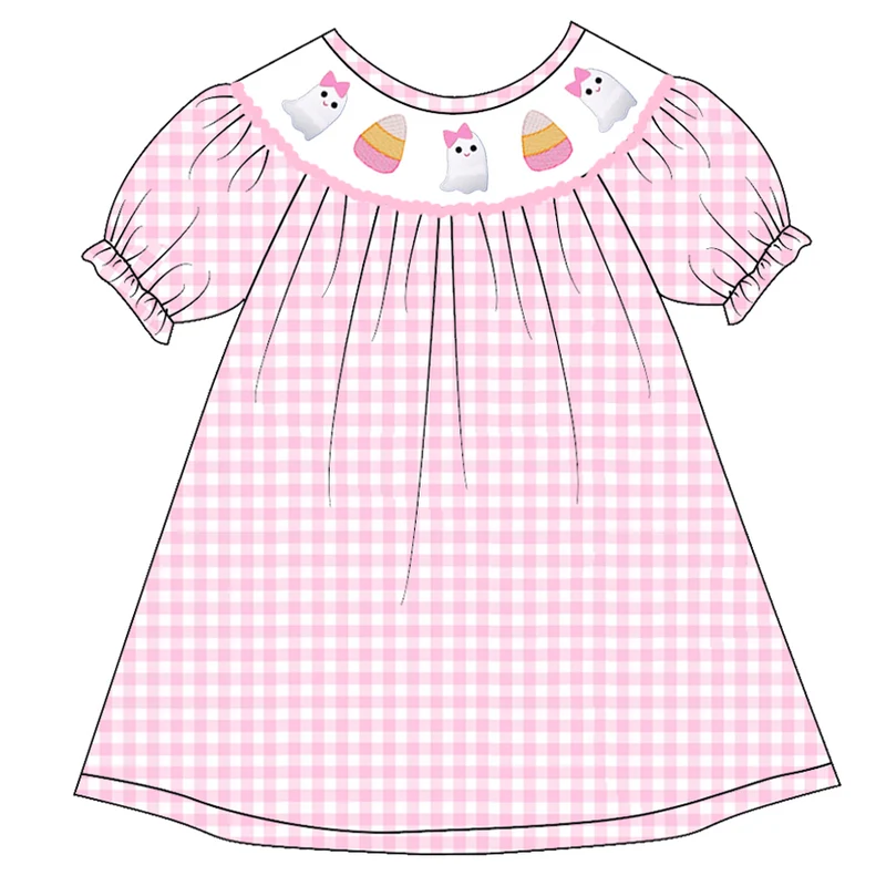Girls' Halloween Nine-Style Embroidered Smocked Dress