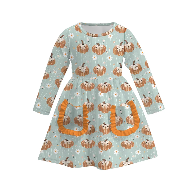 Girls' Halloween & Harvest Eight-Print Pocket Milk Silk Dress