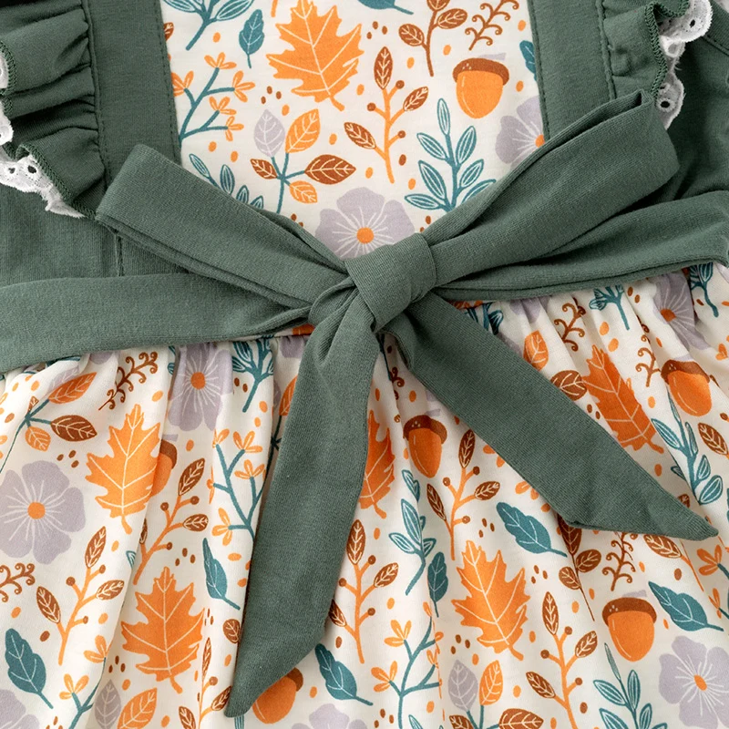 Girls' Halloween Pumpkin Embroidery Ruffle Dress