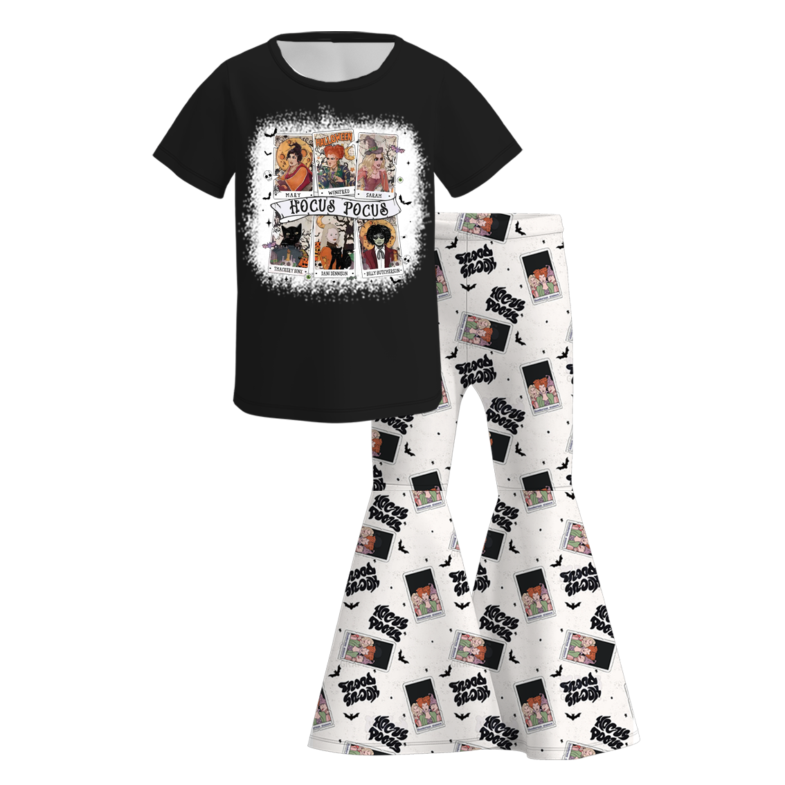Girls' Halloween Eight-Print Top & Flare Pants Set