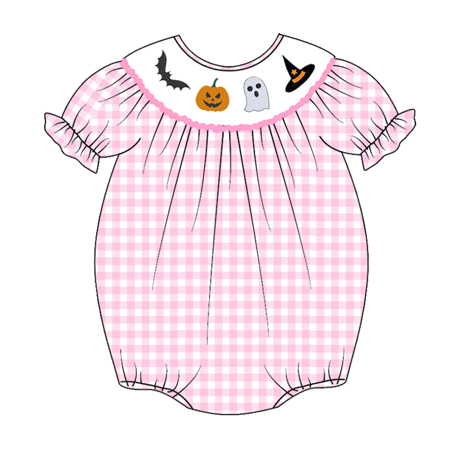 Baby Girls' Halloween Embroidered Smocked Bubble Romper