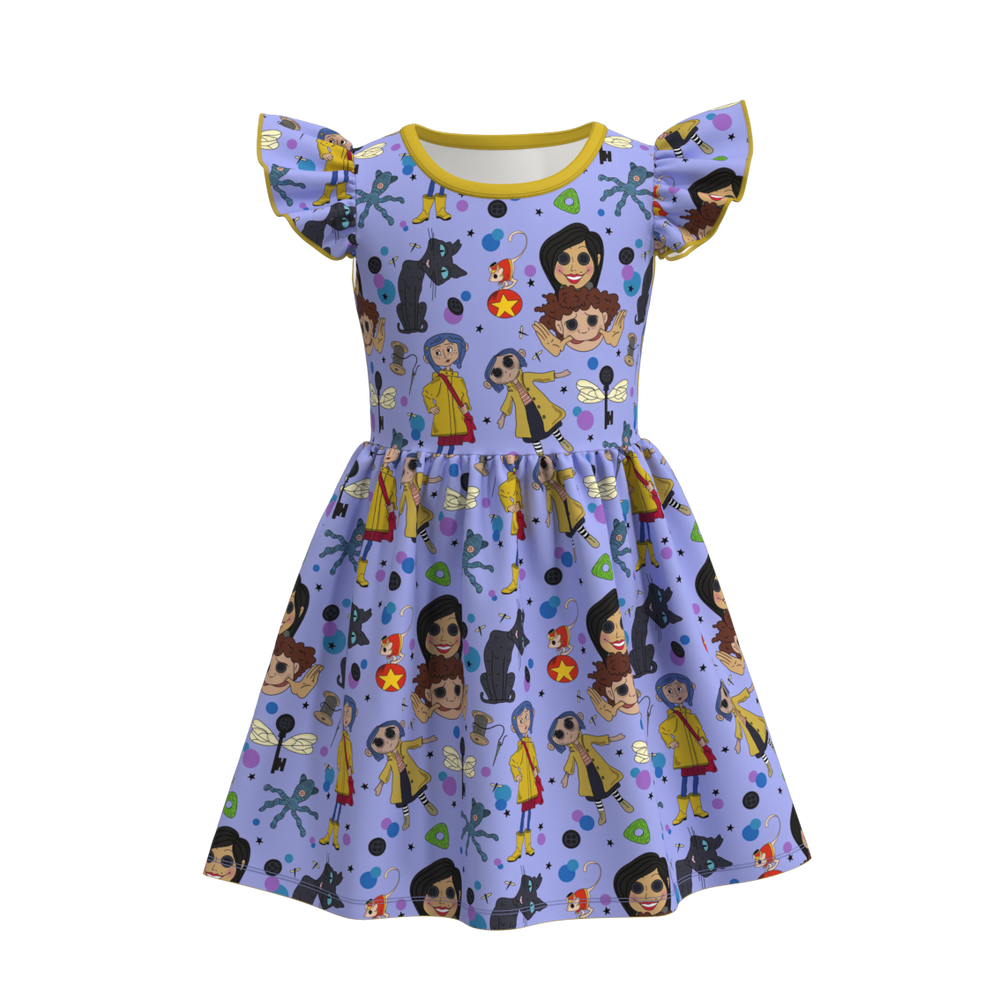 Girls' Halloween Printed Flutter-Sleeve Dress