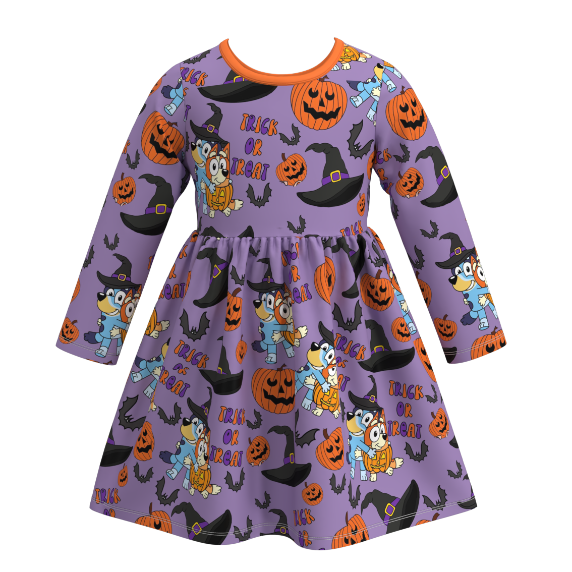 Girls' Halloween Cartoon Print Long-Sleeve Dress
