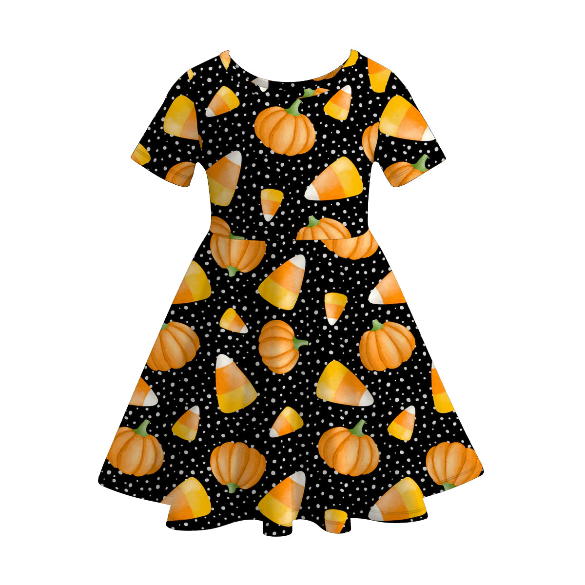 Girls' Halloween Six-Print Short-Sleeve Twirl Dress