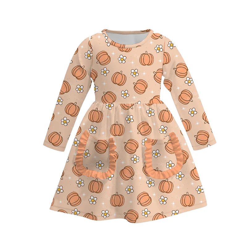 Girls' Halloween & Harvest Eight-Print Pocket Milk Silk Dress
