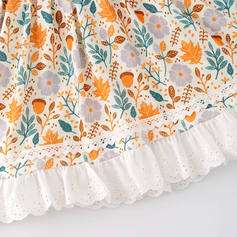 Girls' Halloween Pumpkin Embroidery Ruffle Dress