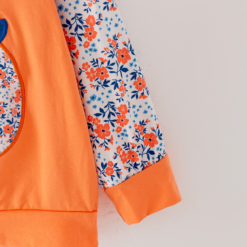 Girls' Floral Pumpkin Applique Cotton Long-Sleeve Top