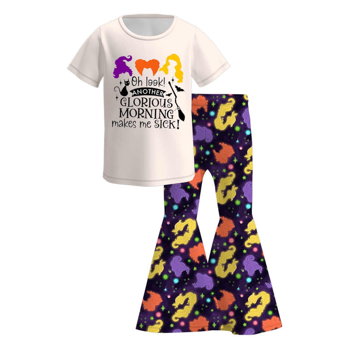 Girls' Halloween Eight-Print Top & Flare Pants Set