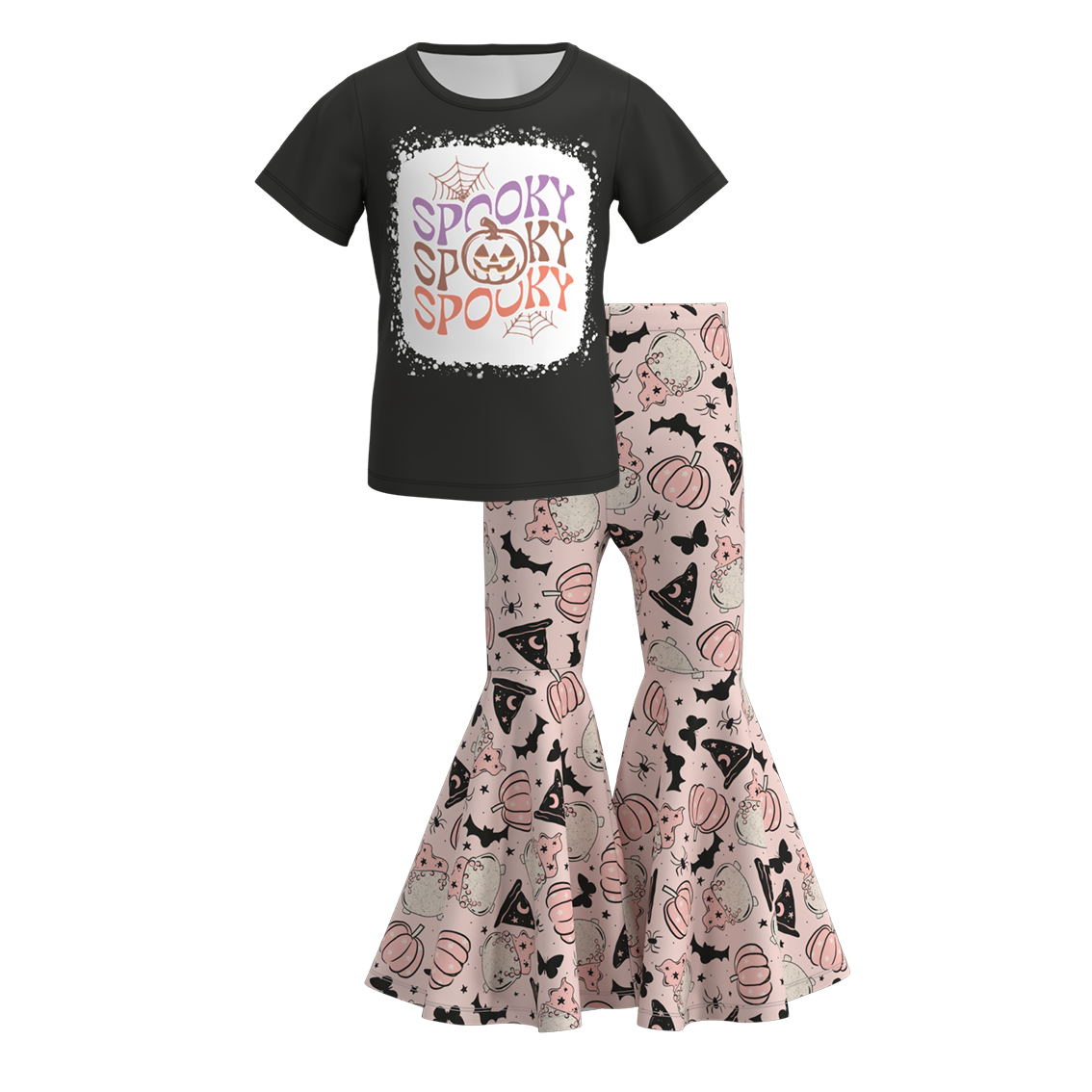 Girls' Halloween Cartoon Print Outfit Set