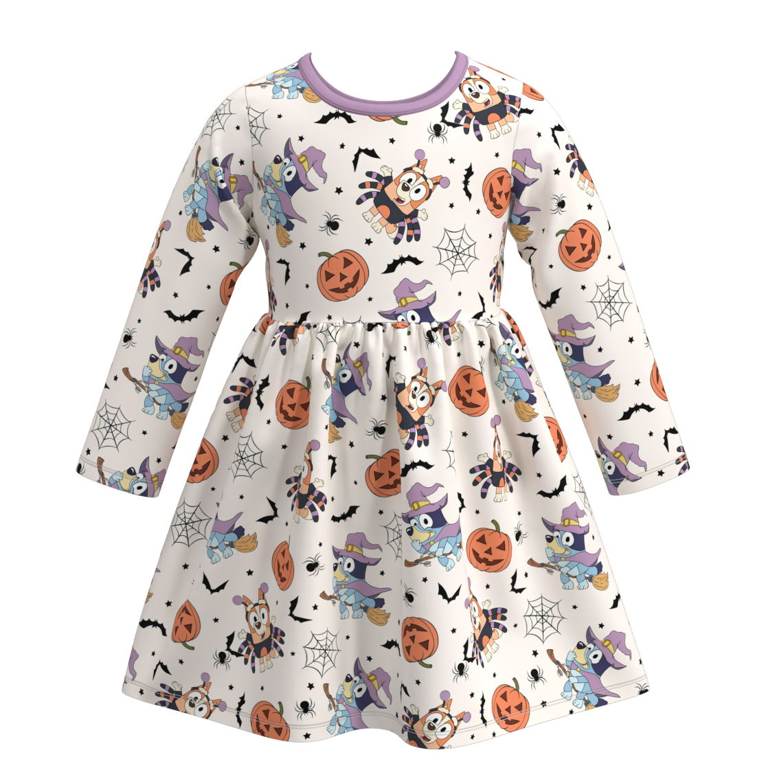 Girls' Halloween Cartoon Print Long-Sleeve Dress