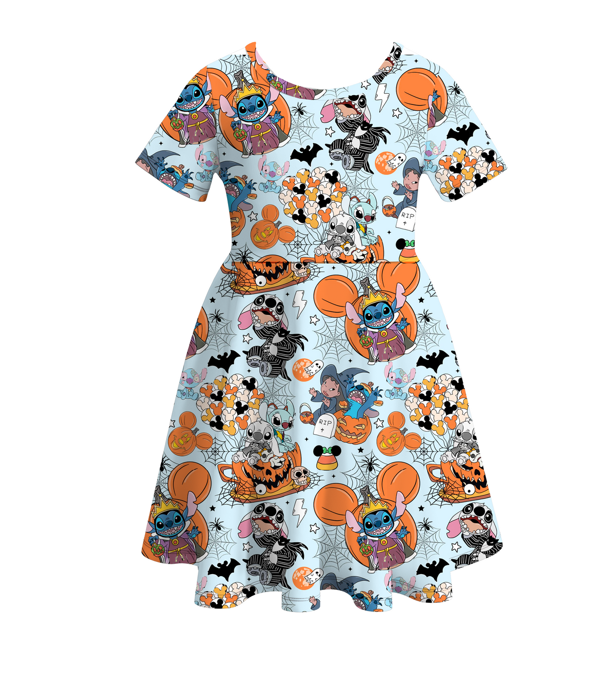 Girls' Halloween Cartoon Print Twirl Dress