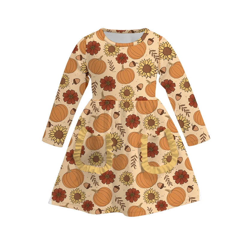 Girls' Halloween & Harvest Eight-Print Pocket Milk Silk Dress