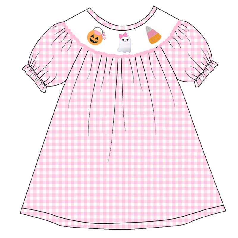 Girls' Halloween Nine-Style Embroidered Smocked Dress