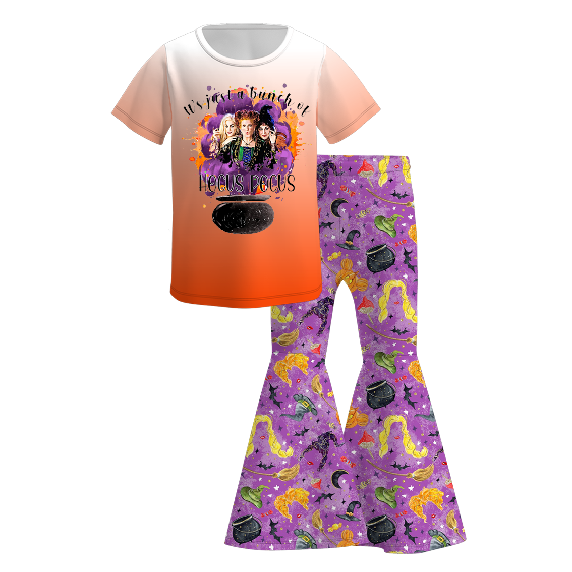 Girls' Halloween Eight-Print Top & Flare Pants Set