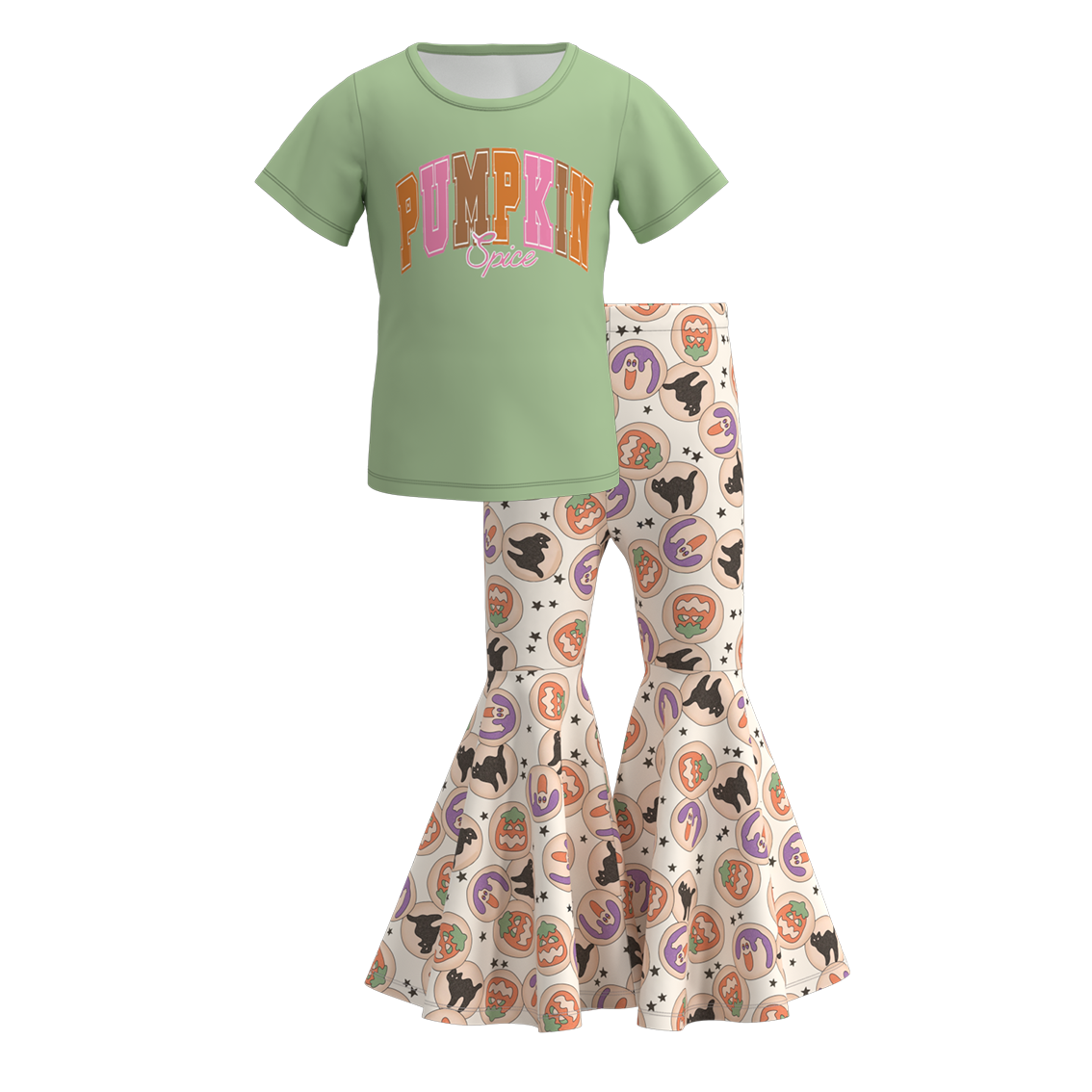 Girls' Halloween Cartoon Print Outfit Set