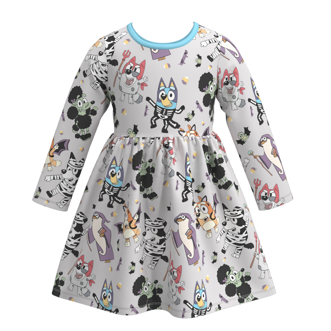 Girls' Halloween Cartoon Print Long-Sleeve Dress