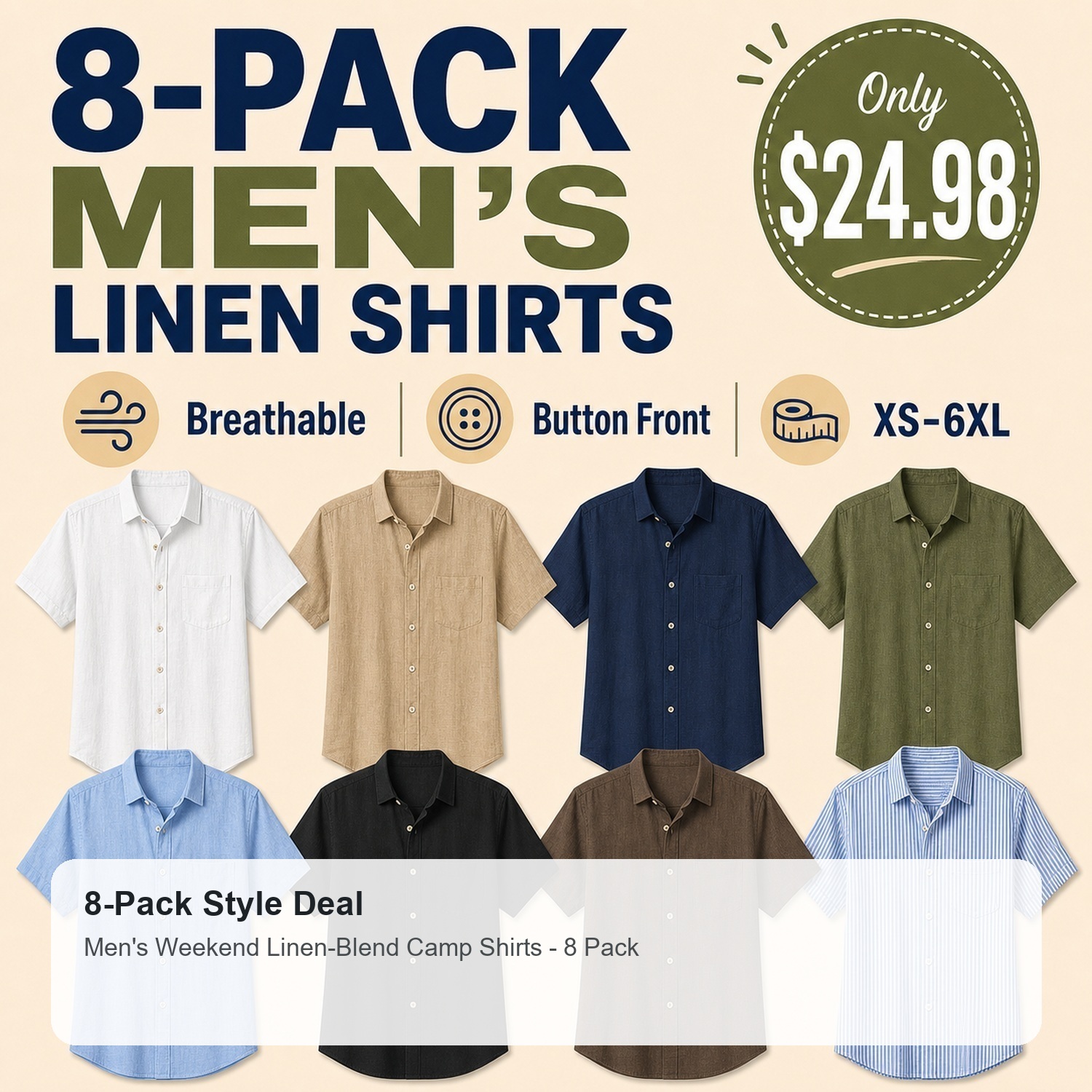 Men's Weekend Breezy Camp Shirts - 8 Pack
