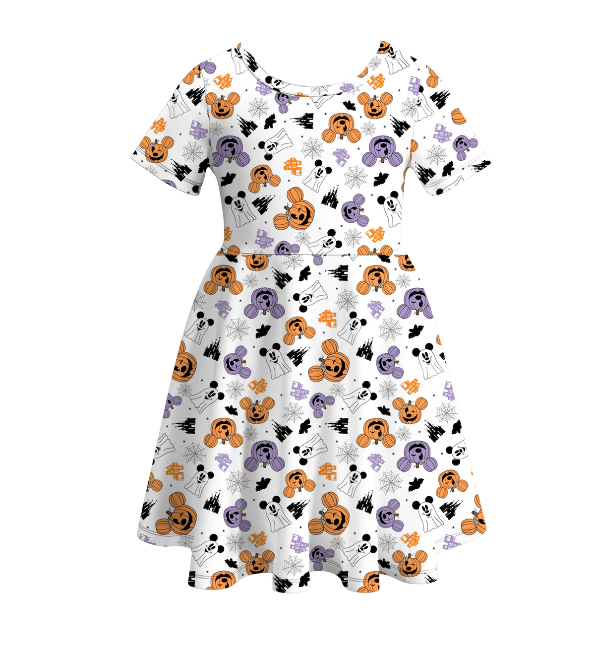 Girls' Halloween Cartoon Print Twirl Dress