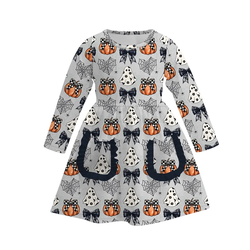 Girls' Halloween & Harvest Eight-Print Pocket Milk Silk Dress