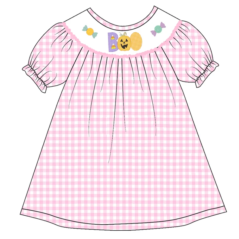 Girls' Halloween Nine-Style Embroidered Smocked Dress