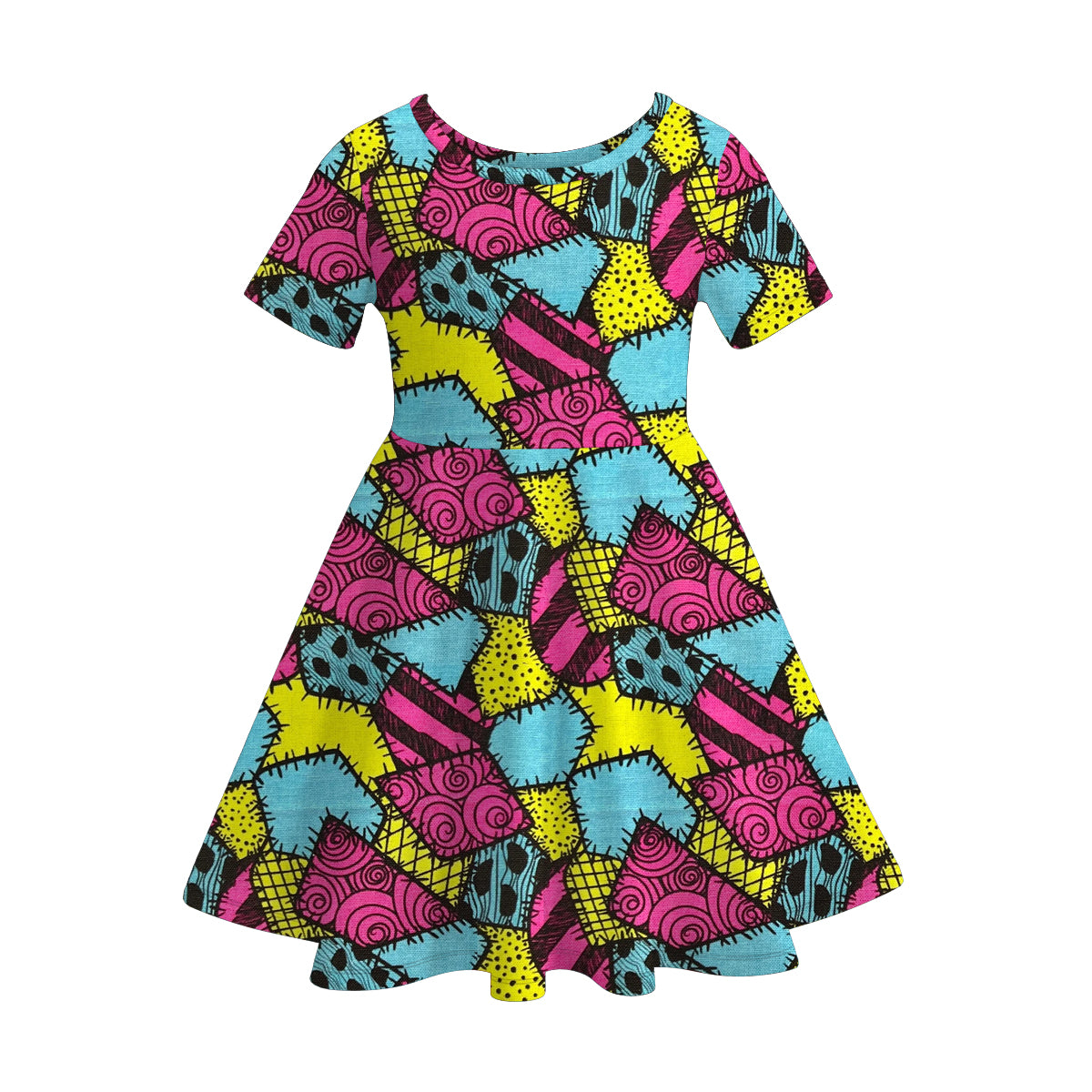 Girls' Halloween Six-Print Short-Sleeve Twirl Dress