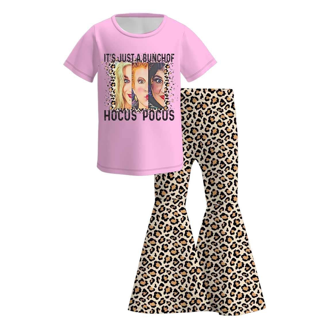 Girls' Halloween Eight-Print Top & Flare Pants Set