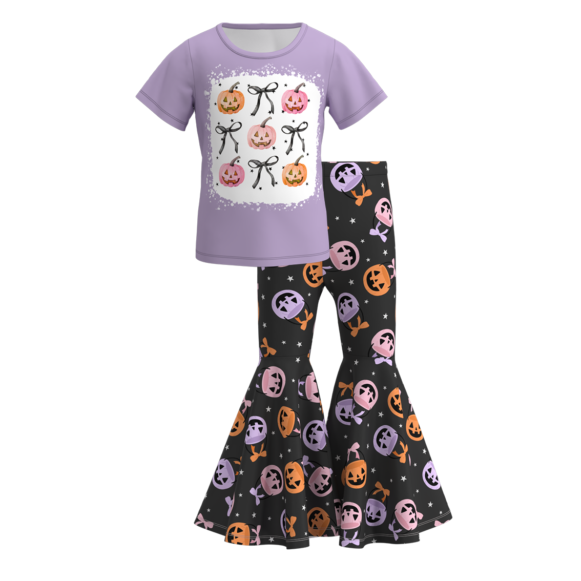 Girls' Halloween Cartoon Print Outfit Set