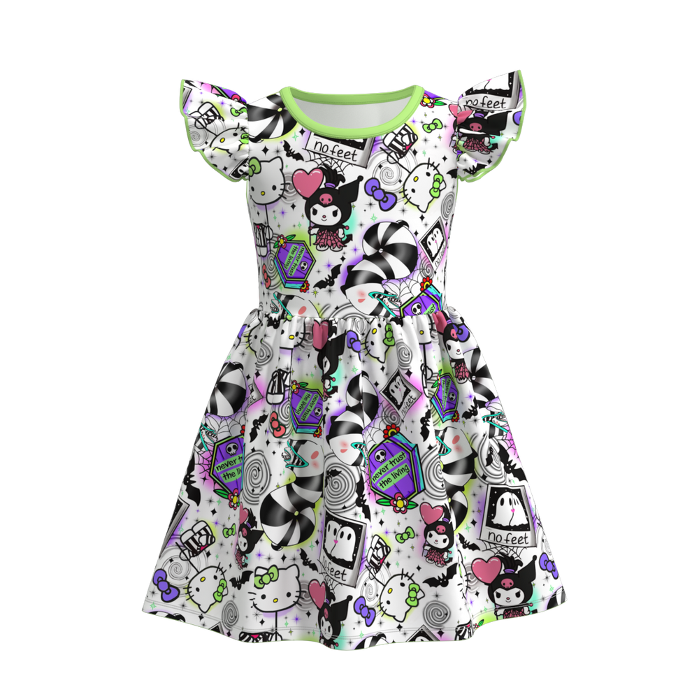 Girls' Halloween Printed Flutter-Sleeve Dress