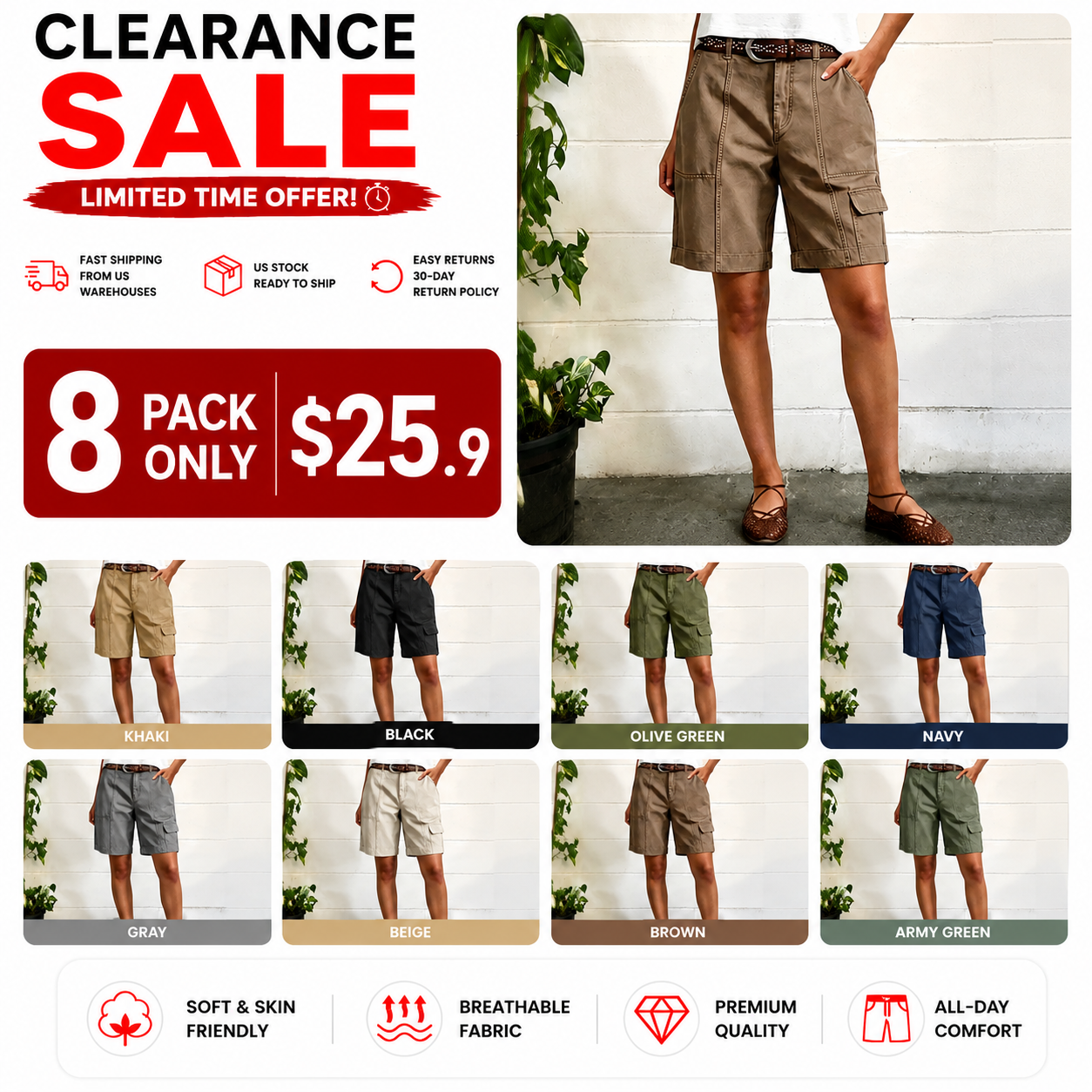 ⚡FINAL SALE⚡Solid Seam Detail Flap Pocket Roll Hem Mid Rise Bermuda Shorts Without Belt