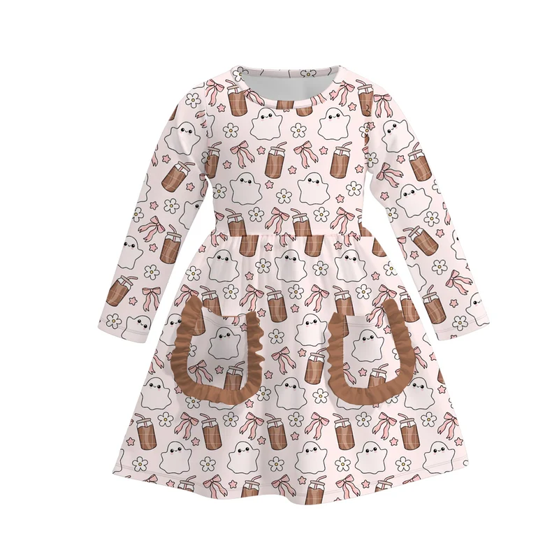 Girls' Halloween & Harvest Eight-Print Pocket Milk Silk Dress