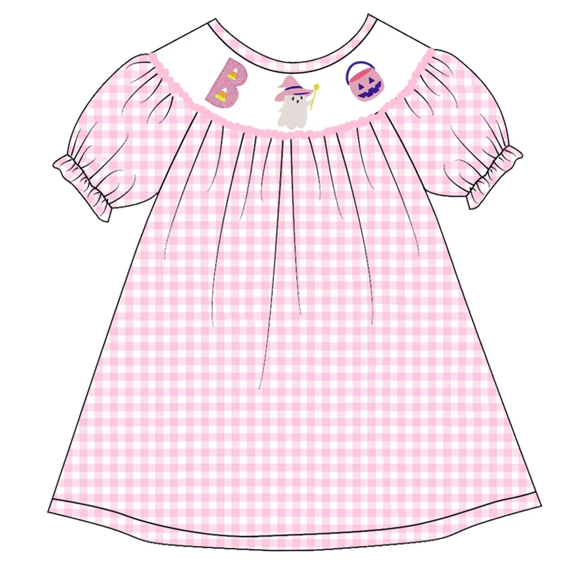 Girls' Halloween Nine-Style Embroidered Smocked Dress