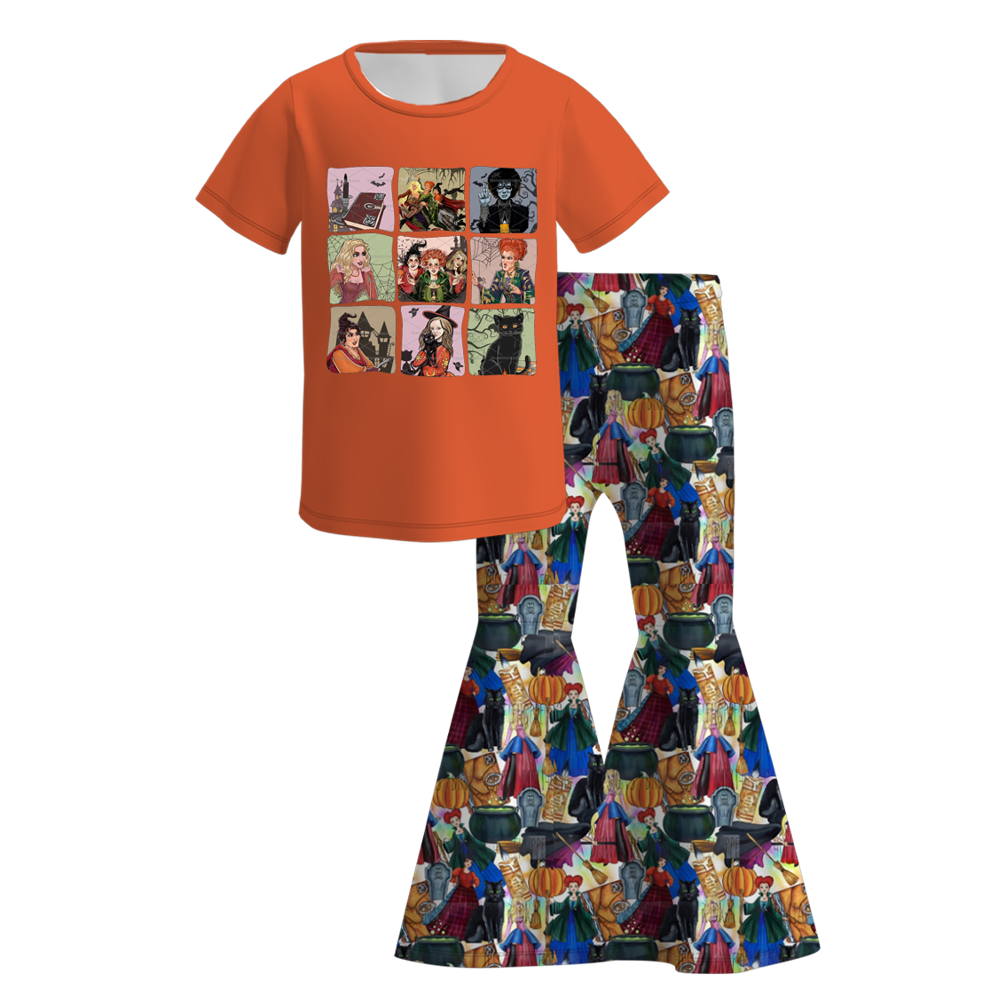 Girls' Halloween Eight-Print Top & Flare Pants Set