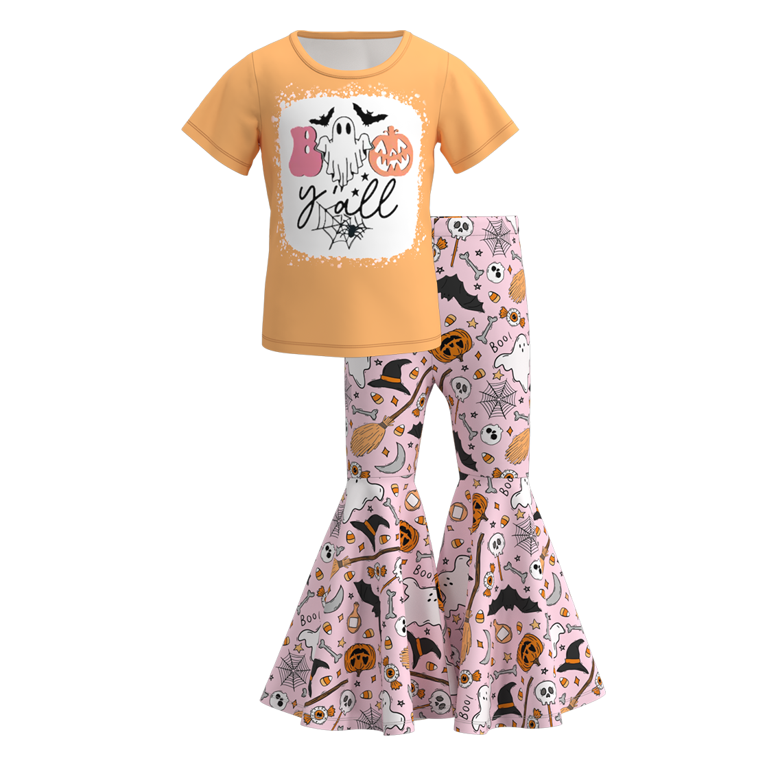 Girls' Halloween Cartoon Print Outfit Set