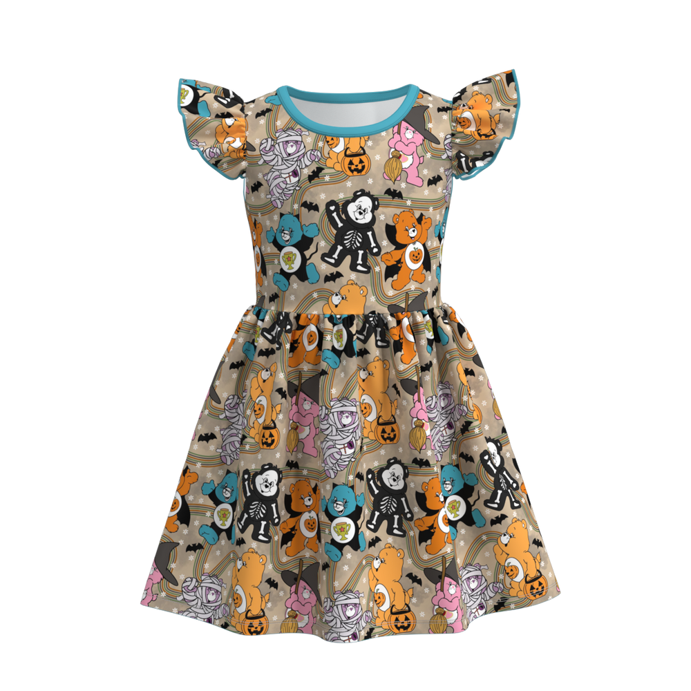 Girls' Halloween Printed Flutter-Sleeve Dress